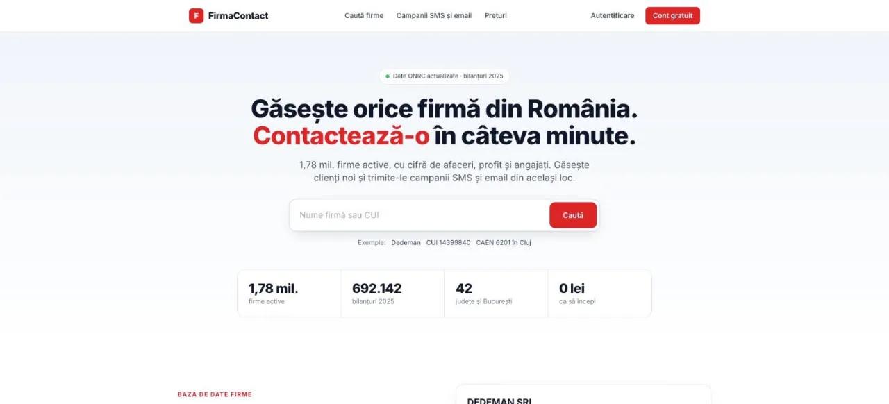 Screenshot del sito firmacontact.ro